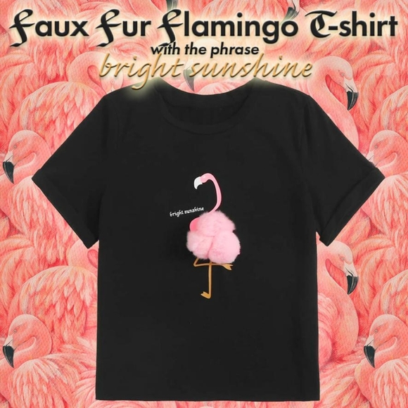 Boutique Tops - Faux Fur Flamingo Tee w/phrase "bright sunshine"